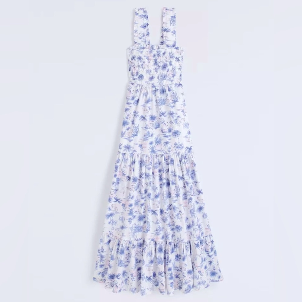 Abercrombie and Fitch Smocked Bodice Easy Maxi Dress
White and blue pattern